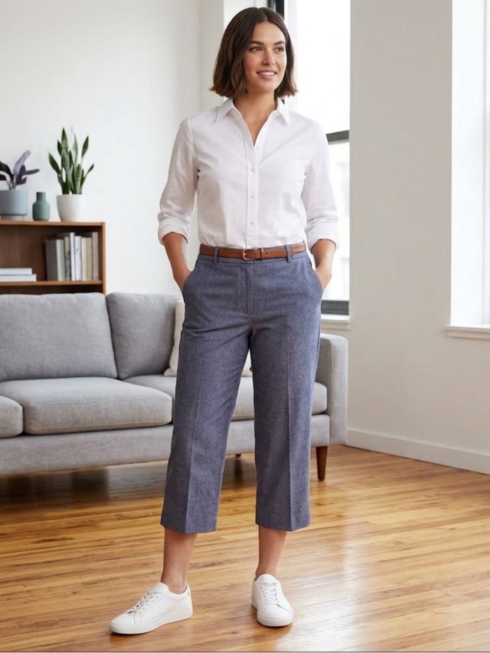 Talbots Women’s 12 Chelsea Blue Cropped Pants Flat Front Wide Leg Trouser L